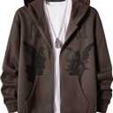 SOLY HUX Men's Graphic Zip Up Hoodies Streetwear Jacket Letter Print Long Sleeve Sweatshirt with Pocket (Large, Chocolate Brown Figure)