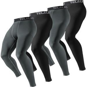 TELALEO 6 or 4 Pack Men's Compression Pants Leggings Sports Tights Performance Athletic Base layer Workout Running (Large)