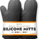 BPA-Free Silicone Oven Mitts Ultra Heat Resistant up to 500F - Oven Mitts with Thick Cotton Liner - Long Slip Resistant Pot Holders, Flexible Oven Gloves - Black 13.7"