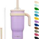 BJPKPK 18 OZ Insulated Travel Tumbler with Handle and Straw, Stainless Steel Water Bottle, Double Wall Vacuum Insulated Mug, for Work, Car, Travel, Purple