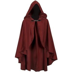 lckellong Renaissance Hooded Cloak Medieval Hooded Cloak Short with Curve Adult Men Women Men Halloween Medieval Costume
