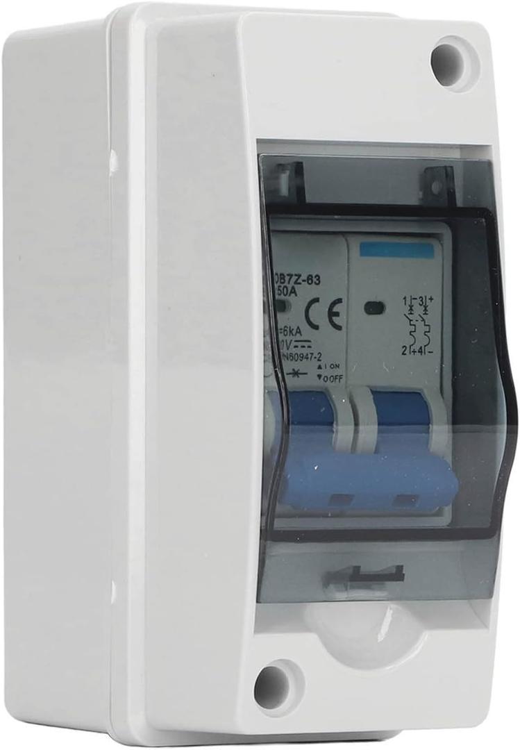 Asixxsix 2 Pole DC Miniature Circuit Breaker, 1000V 50Amp DC Breaker Solar Disconnect Switch with IP65 Cover, Photovoltaic Circuit Isolator for Solar Panels Grid System