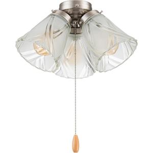 Aspen Creative 22011-3, Three-Light Ceiling Fan Light Kit with Pull Chain, Brushed Nickel Finish with Frosted and Clear Glass Shades, 14" Diameter x 7-3/8" Height, Brushed Nickel