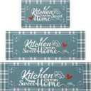 Kitchen Mats for Floor with Grid Design, Farmhouse 3 Piece Washable Absorbent Runner Rugs Non Slip Cushioned Kitchen Mat Comfort Rug Set for Kitchen, Floor, Office (17*30+17*47+17'*59", Turquoise)
