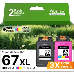67XL Ink Cartridges Black/Color Combo Pack Replacement for HP Ink 67 67XL HP67 HP67XL HP67 Ink Cartridges for DeskJet 2855e 4255e 2827e 4227e Envy 6055 6055e 6052 6455e 6452 6458 2-Pack