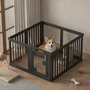 Clear Acrylic Dog Playpen with Secure Lock Door, Indoor Puppy Enclosure
8-Panel 24 Inch Tall, Lightweight Durable Washable Plastic, Easy Setup, Low Maintenance & Simple Cleaning (Black)