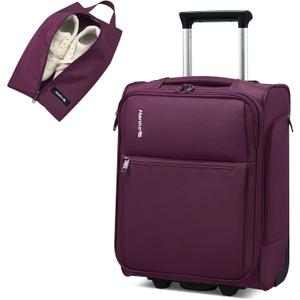 Hanke Underseat Carry On Luggage with Wheels, 17-Inch Small Suitcase Rolling Under Seat Luggage, Lightweight Personal Item Bag with 15.6" Compartment for Overnight & Short Trips, Purple, 17 Inch Underseat Plus