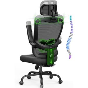 Ergonomic Office Chair Big and Tall - 6'5" Tall Max, 350Lbs Capacity Computer Desk Chairs Over 10 Hours Comfortable, with Adjustable Mesh High Back, Lumbar Support, 3D Headrest, Flip-up Arms (Black With Metal Legs)