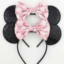 Ears Mouse Ears Headband with Sequin Bows, Headbands for Women Halloween Costume, Headwear Hair Accessories -2 pack Black and Pink