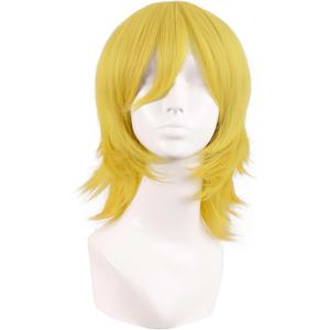 MapofBeauty 14 Inch/35 cm Short Cosplay Wolf Tail Synthetic Side Bangs Party Wig (Yellow)