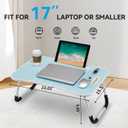 BUYIFY Folding Lap Desk, 23 Inch Portable Wood Blue Laptop Bed Desk Lap Desk with Cup Holder, for Working Reading Writing, Eating, Watching Movies for Bed Sofa Couch Floor