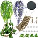 8PCS Bearded Dragon Hammock Reptile Basking Platform Rock Reptile Artificial Plants Leaves & Vines Lizard Habitat Decor Terrarium Tank Accessories for Hiding & Climbing Snake Gecko Bird Chameleon