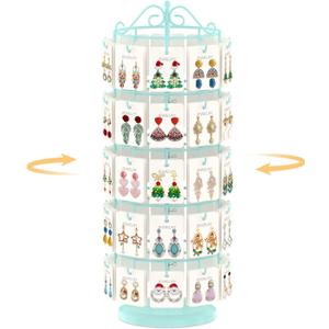 EsLuker.ly Earring Holder Organizer Rotating Display Tree Stand, Adjustable Height Earring Card Hanger Rack with 50 Hooks for Vendors Market Selling, 5 Tier Metal Jewelry Storage Tower,Blue
