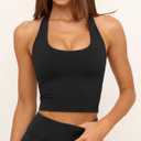 SUUKSESS Women Padded Halter Sports Bra Backless Longline Workout Crop Tank Tops (Black, S)