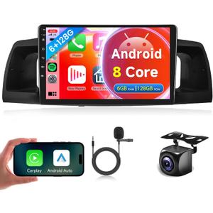 8-Core 6G+128G Car Radio for Toyota Corolla ex 2007-2012, Rimoody Car Stereo Android 13 Carplay Android Auto GPS Navigation 9 Inch Touch Screen Mirror Link WiFi DSP Bluetooth FM RDS SWC Backup Camera