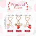 Tinoaly 3pcs Cute Strawberry Keychain, Zinc Alloy Strawberry Bag Charm Heart Rabbit Flower Key Ring Bee Fruit Key Chain Keyring for Purse Handbag Backpack