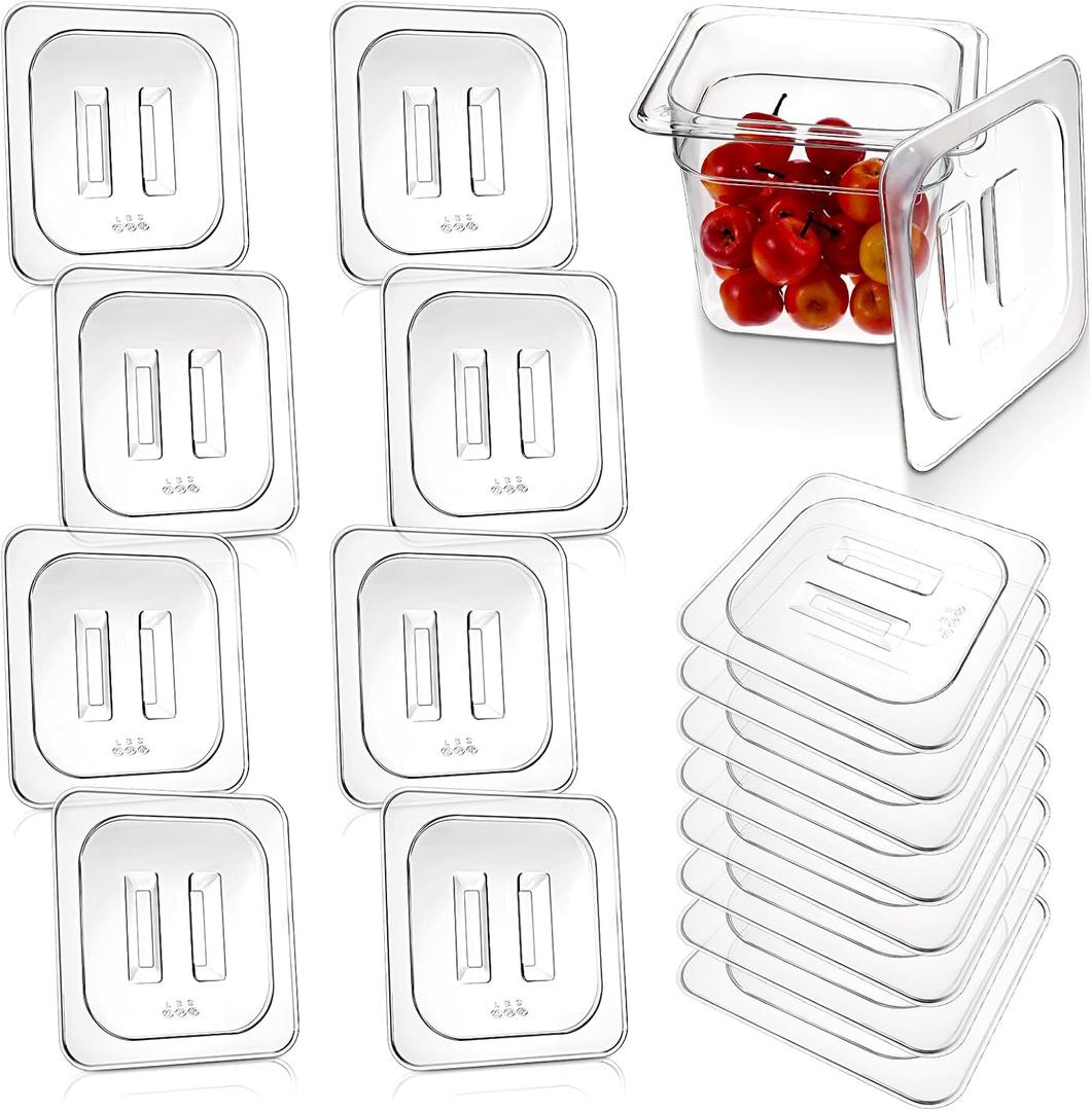 15 Pieces Universal Polycarbonate Food Pan Lids Covers with Handle, 1/6 Size Clear Restaurant Commercial Hotel Steam Food Pan Lid for Breakfasts Fruits Vegetables Beans Corns
