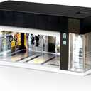 1/64 Scale Diecast Display Case for Hot Wheel Storage with LED Lights, Stackable Electric Garage with Voice Control, 3 Replaceable 3D Scenes Parking Lot Diorama for Model Cars (Black)