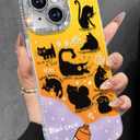 Toycamp for iPhone 14 Plus Case - Aesthetic Cute Paint Black Cats 14 Plus Phone Case with Diamond Bling Lens Protector Laser Glitter Holographic Y2K i Phone 14 Plus Cover for Women Girls