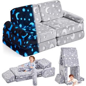 IFNOW Modular Kids Play Couch, Convertible & Washable Toddler Foam Couch Kids Sofa, Bedroom & Playroom Furniture for Children 1-5 Years, Imagination Play, Endless Builds, Glow in The Dark, Star