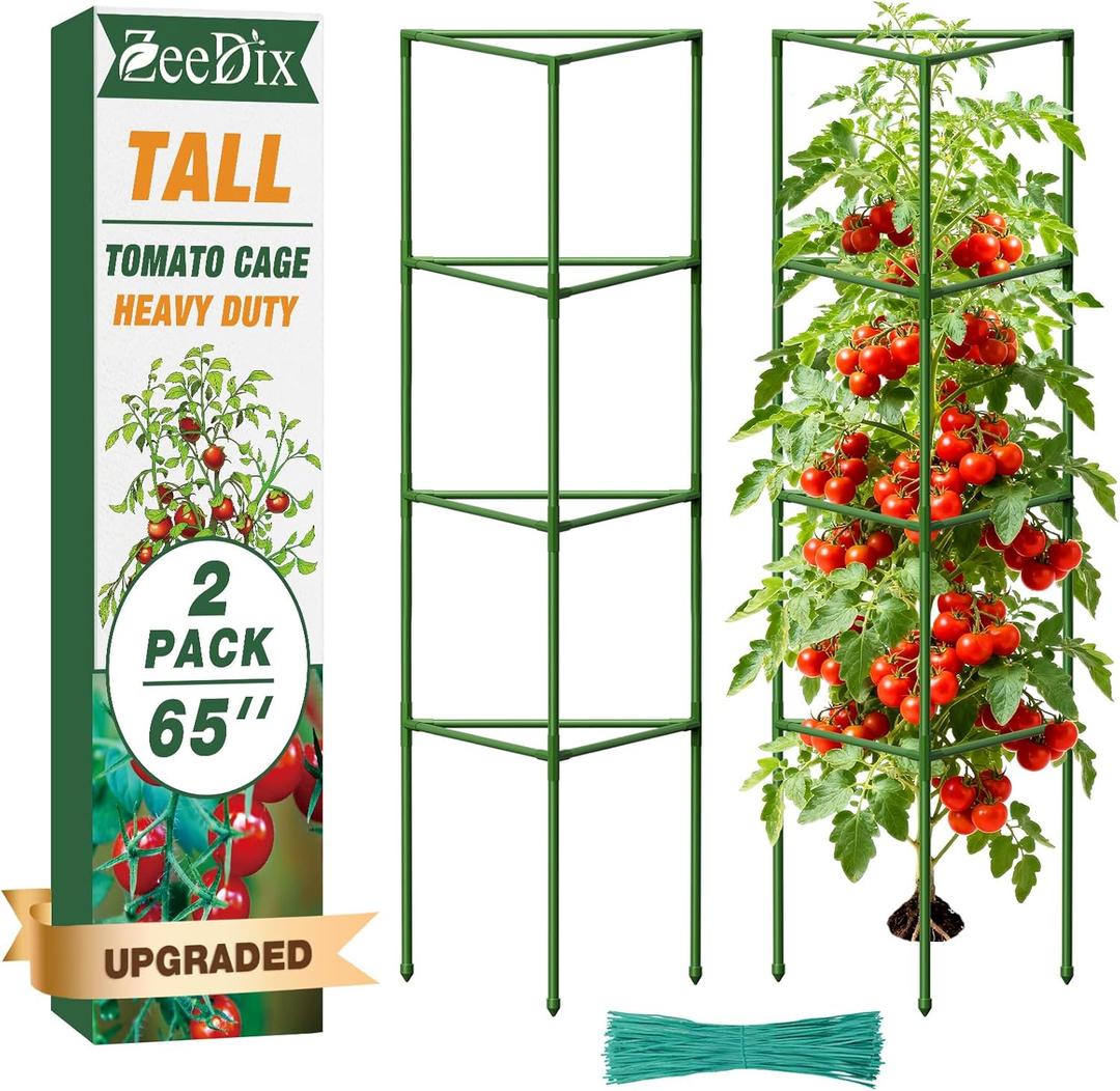 ZeeDix 65 Inch Tall Tomato Cages for Garden, 2 Pack Heavy Duty Large Plant Support Stakes for Heavy Climbing Vegetables, Adjustable Tomato Trellis for Pots & Outdoor Raised Garden Beds