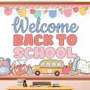 Tenceur Pastel Welcome Back to School Bulletin Board Decor, Schoolbus Theme | Back to School Board Set Classroom Decoration, Bus Stationery Paper Cutouts, for Classroom Chalkboard Wall Door Decor, about 3.28 x 4.92 ft/ 100 x 150 cm