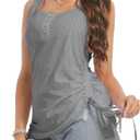 Womens Tank Tops, Summer Tops for Women 2024, U Neck Tank Tops Henley Tank Top Embroidery Sleeveless Stretch Basic Top Shirts (Gray, XS)