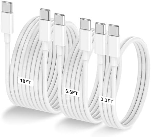 3-Pack [3.3FT+6.6FT+10FT] 60W USB C to USB C Cable, Type C to Type C Cable,Fast Charging Cable for iPhone 16 15 Pro Plus Pro Max，for Galaxy S25 S24, for iPad Pro/Air, for MacBook Pro/Air and More