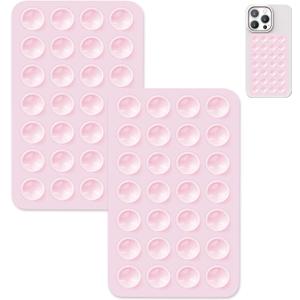 2 Pack Suction Cup Phone Case Mount Double-Sided,Silicon Sticky Phone Stand for iPhone and Android, Hands-Free Strong Grip Holder for Selfies and Videos - Baby Pink