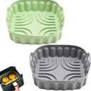 2-Pack Square Air Fryer Silicone Pot, A safe and non Stick Air Fryer,Reusable Baking Tray And Oven Accessories;Suitable For 4QT -8QT Air Fryers (Gray+Green)