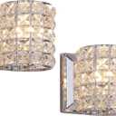 LOCLGPM Crystal Wall Sconce Set of Two,Modern Wall Lamp 1 Light Lighting Fixtures with Crystal and Chrome Finish,Wall (2 PACK)