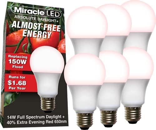 Miracle LED Almost Free Energy Absolute Daylight Plus Red Spectrum Grow Light - Replaces 150W - Plant Growing Light Bulb for Fruiting and Flowering (6-Pack)