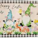 Easter Gnomes Decorative Kitchen Rugs, Spring Happy Easter Egg Bunny Floor Mats Non-Slip Washable Carpet - 16x24 Inch, Black