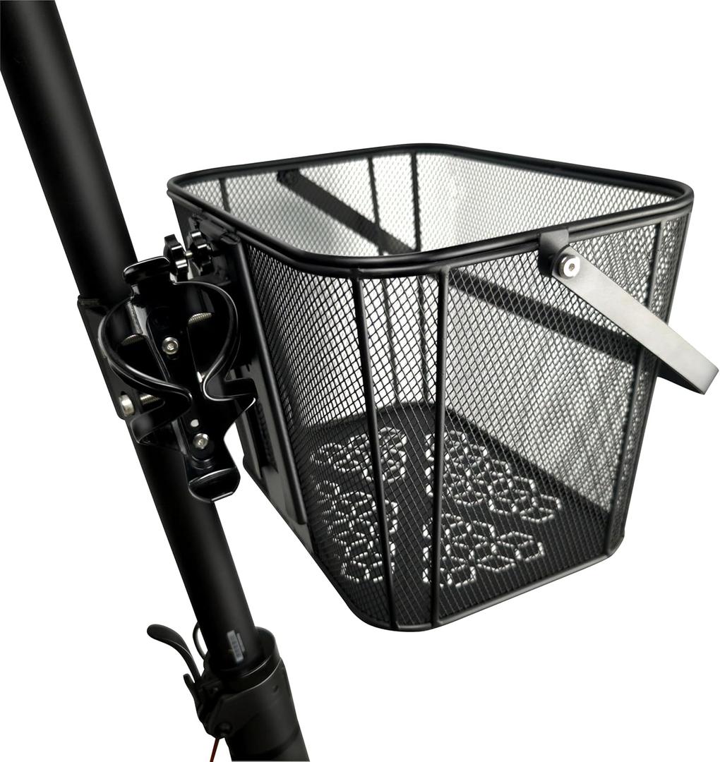 Scooter Basket Extra Large 130lb Loading Capacity Removable Front basket for Man Adult with Water Holder Heavy Duty Quick Release Iron Mesh Basket with Handle Easy Assembly & Portable