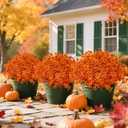 3 x SHareconn 20 Bundles Artificial Fall Flowers for Outdoors Decoration, Fake Silk Daisy Realistic Faux Plants UV Resistant for Planter Home Porch Patio Autumn Indoor Outside Decor, Sunset Red Orange