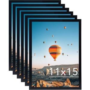 11x15 Black Picture Frame Set of 6, Horizontal and Vertical Formats for Wall Hanging, 11 x 15 Wall Gallery Poster Photo Frames with Shatter Resistant Plexiglass, 6 Pack, Black