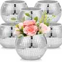 6 Pieces Disco Ball Flower Vase Mirror Disco Ball Glass Vase Planter Candle Holder Glass Vase Bulk for Wedding Centerpieces Bedroom Kitchen Office Decoration Birthday(Silver, 3 x 4 Inch)