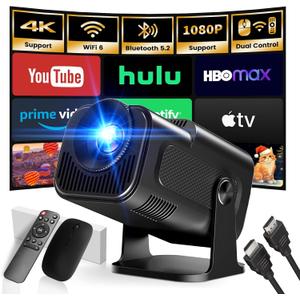 Mini Projector with WiFi and Bluetooth Support 4K 1080P FHD 2026 Movie Projector Built-in Apps Smart Projector 180 Rotatable Auto Keystone Compatibile with HDMI/TV Stick/Memory Stick/Laptop, Black