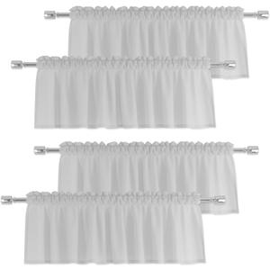 Light Grey Valances 4 Pieces Sheer Valences 18 inch Curtains Living Room Window Curtain Bedroom Kitchen Small Short Mini Curtain Panels Topper Rod Pocket 52"x18"