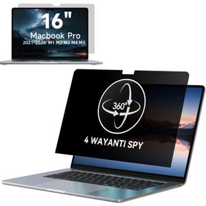 IPROKKO 360 Privacy Screen MacBook Pro 16 inch (2021, 2022, 2023, 2024, 2025,2026, M1, M2, M3, M4,M5,Pro, Max), Matte 4-way Anti Spy Glare Blue Light 16.2in Mac Scratch Resistant Laptop Screen Protector Filter