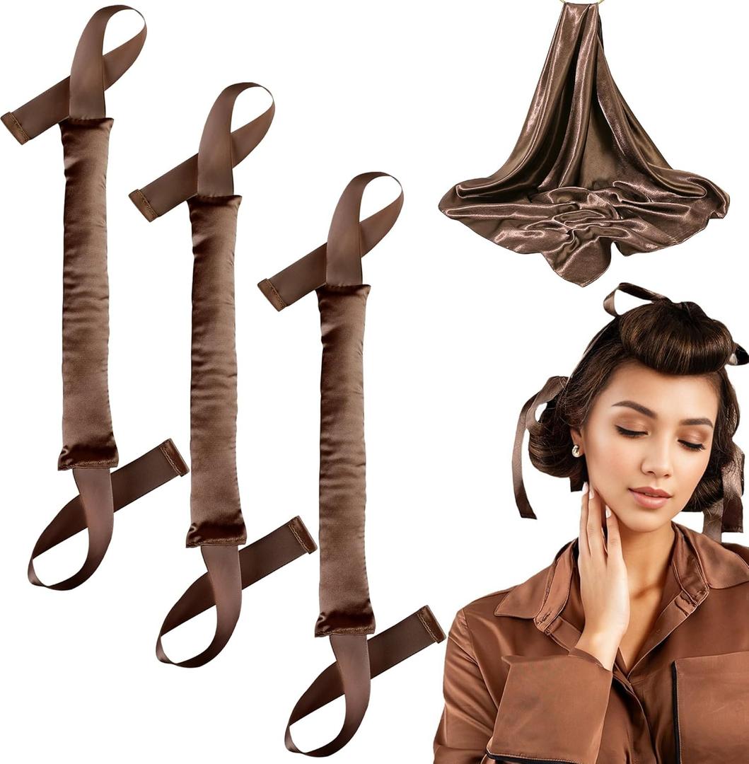 Satin Hair Curlers Set with Ribbon Rollers for Overnight Heatless Curls and Blowout Style