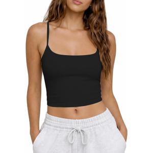 CHYRII Womens Tank Tops with Built in Bras Summer Cropped Sleeveless Square Neck Going Out Basic Camisole Tops, M
