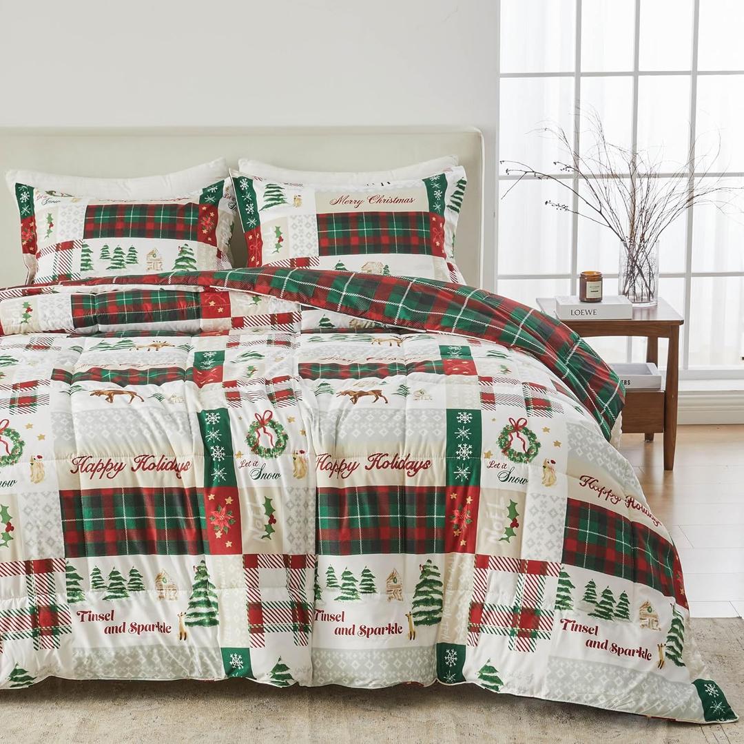 Great Bay Home King Size Christmas Comforter Set - 3-Piece Down Alternative Comforter and Sham Set - Reversible, Lightweight, Ultra-Soft Bedding Set (Holiday Patchwork)