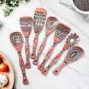 Gudamaye Pakkawood 7-Piece Wooden Cooking Utensils, Wooden Spoons for cooking, Wooden Utensil set, Pinkish-Orange Pakkawood Cooking Spoons, Non-Stick Spoon, Pakkawood kitchen utensils