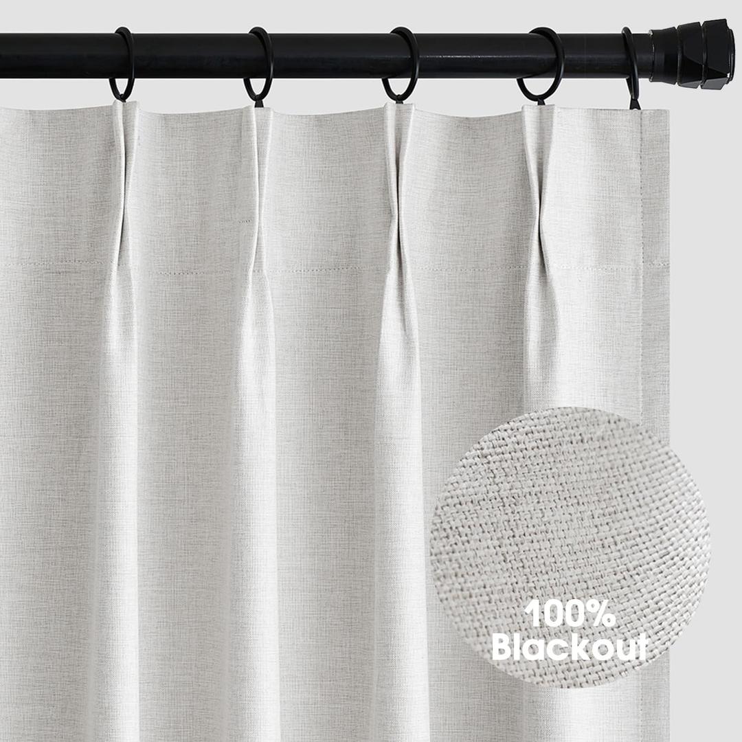 MIULEE Pinch Pleated Curtains Blackout 84 Inch Long, Linen Pinch Pleat Curtains with Hooks for Bedroom, Thermal Insulated Noise Reducing Light Blocking Living Room Window Drapes, 2 Panels, White