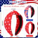 2 x 2 Pack 4th of July Headbands for Women American Wide Knotted Hairband USA Blue Patriotic Holiday Accessories for Independence Day Gifts