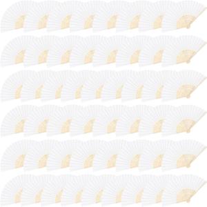 MCEAST 50 Pieces Silk Folding Fan with Bamboo Frames, Handheld Fan Folding Hand Fan Foldable Fan for Wedding Gifts, Party Favors, Home Decoration, White