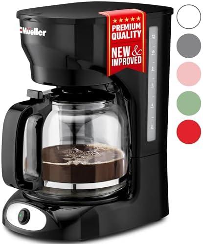 Mueller 12-Cup Drip Coffee Maker - Borosilicate Carafe, Auto-Off, Reusable Filter, Anti-Drip, Keep-Warm Function, Clear Water Level Window Coffee Machine, Kitchen Essentials & Accessories