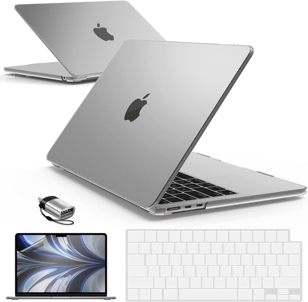 IBENZER Compatible with 2025 2024 2023 2022 MacBook Air 13 inch Case M4 A3240 M3 A3113 M2 A2681, Hardshell Case & KeyboardCover & ScreenFilm & Type-C for Mac Air 13.6, Clear, AT13-KK-CL+2TC