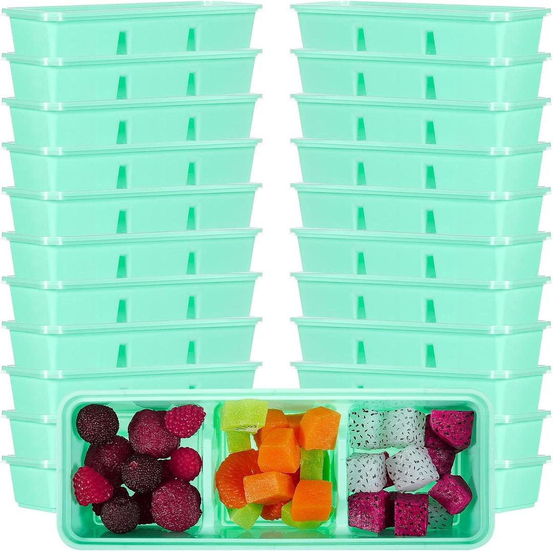 Hushee 25 Pack 17 oz Small Meal Prep Containers with 3 Compartments Snack Containers with Lid Disposable Plastic Bento Box Travel Lunch Food Boxes Stackable for Office Picnic (Green)